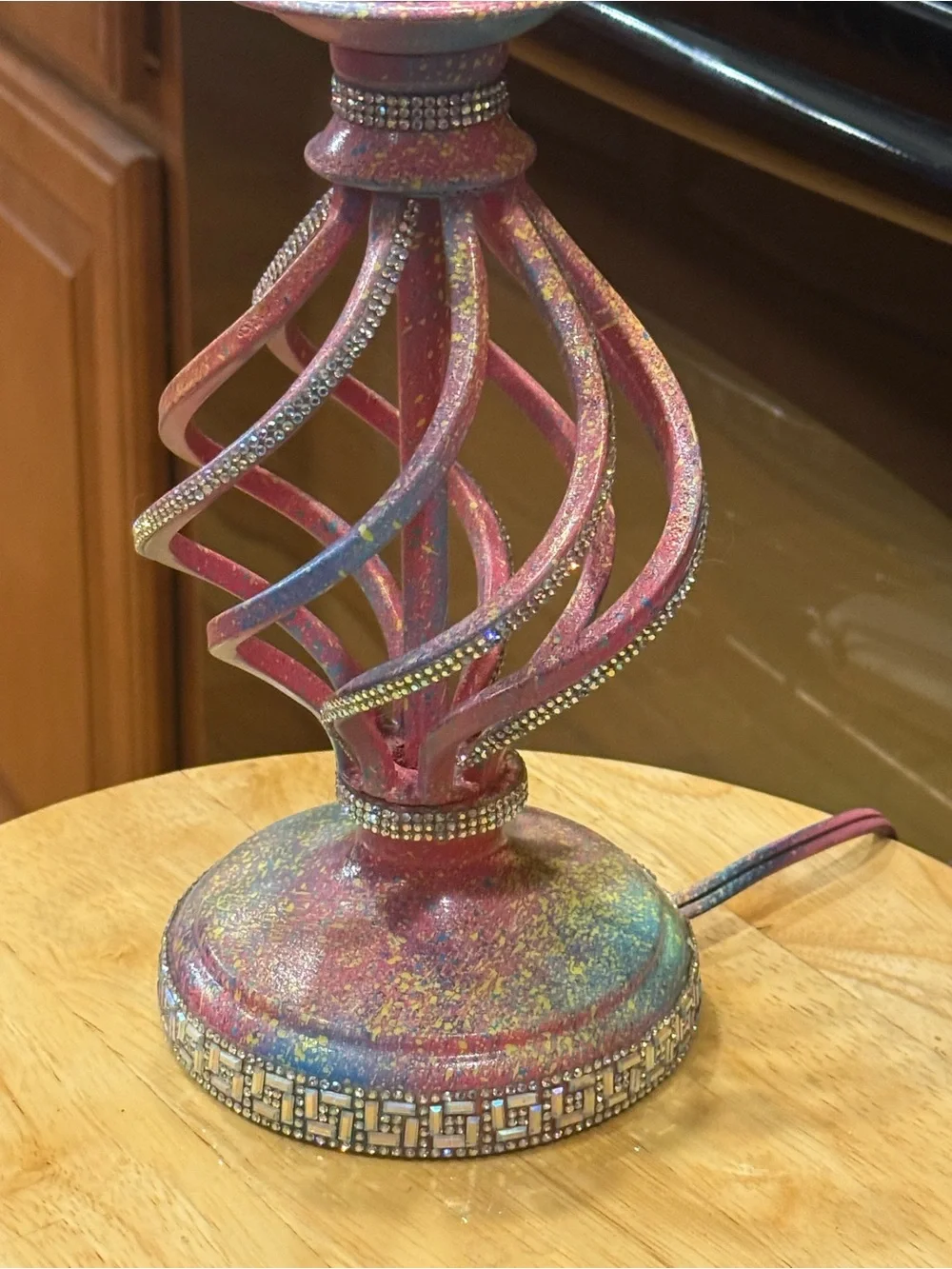 “Rainbow Splash” Swirl Decorative table lamp with rhinestone accents!